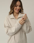 STRETCHSUIT™ Oversized Quarter Zip Sweater (Oat)