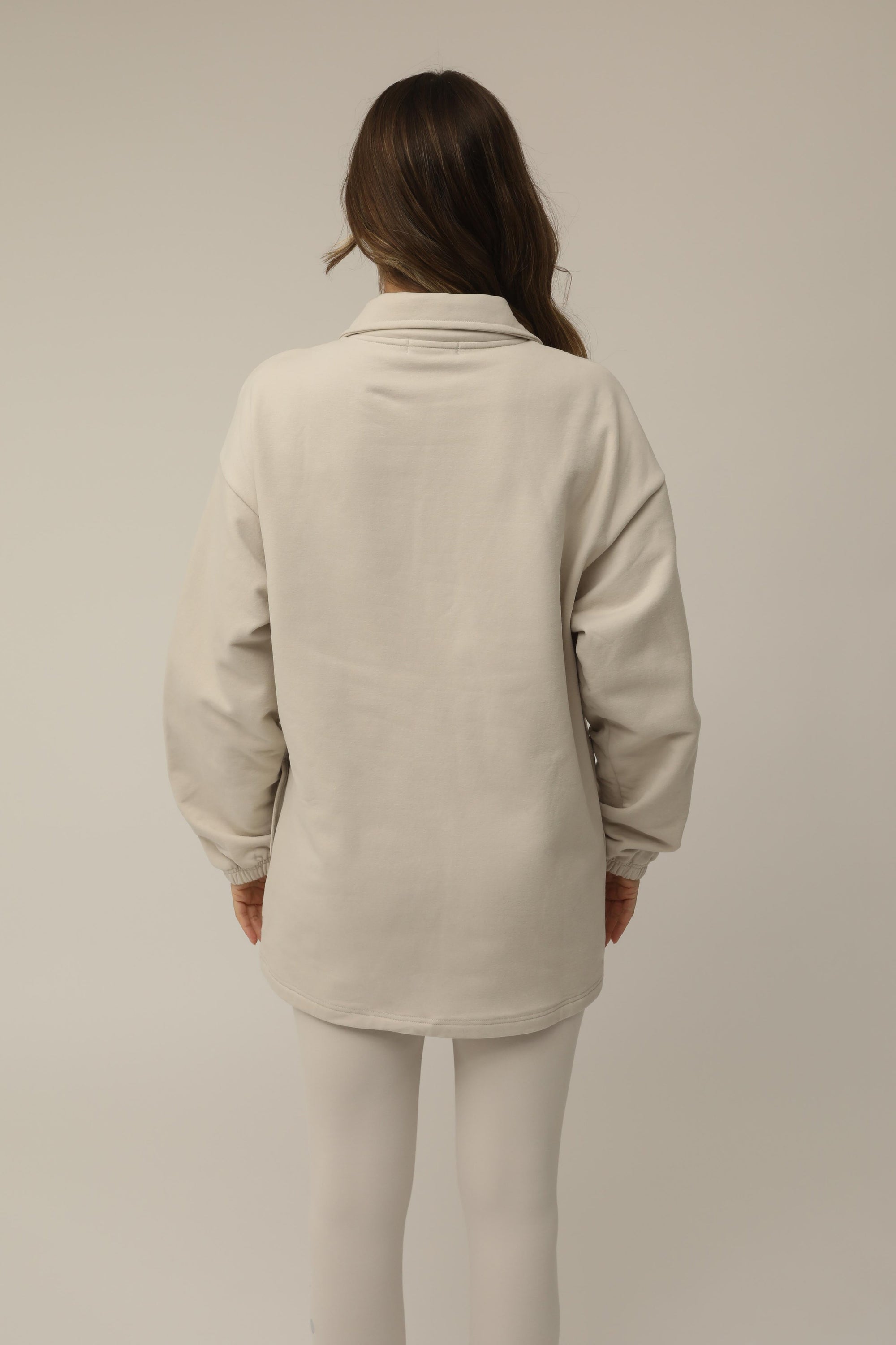 STRETCHSUIT™ Oversized Quarter Zip Sweater (Oat)