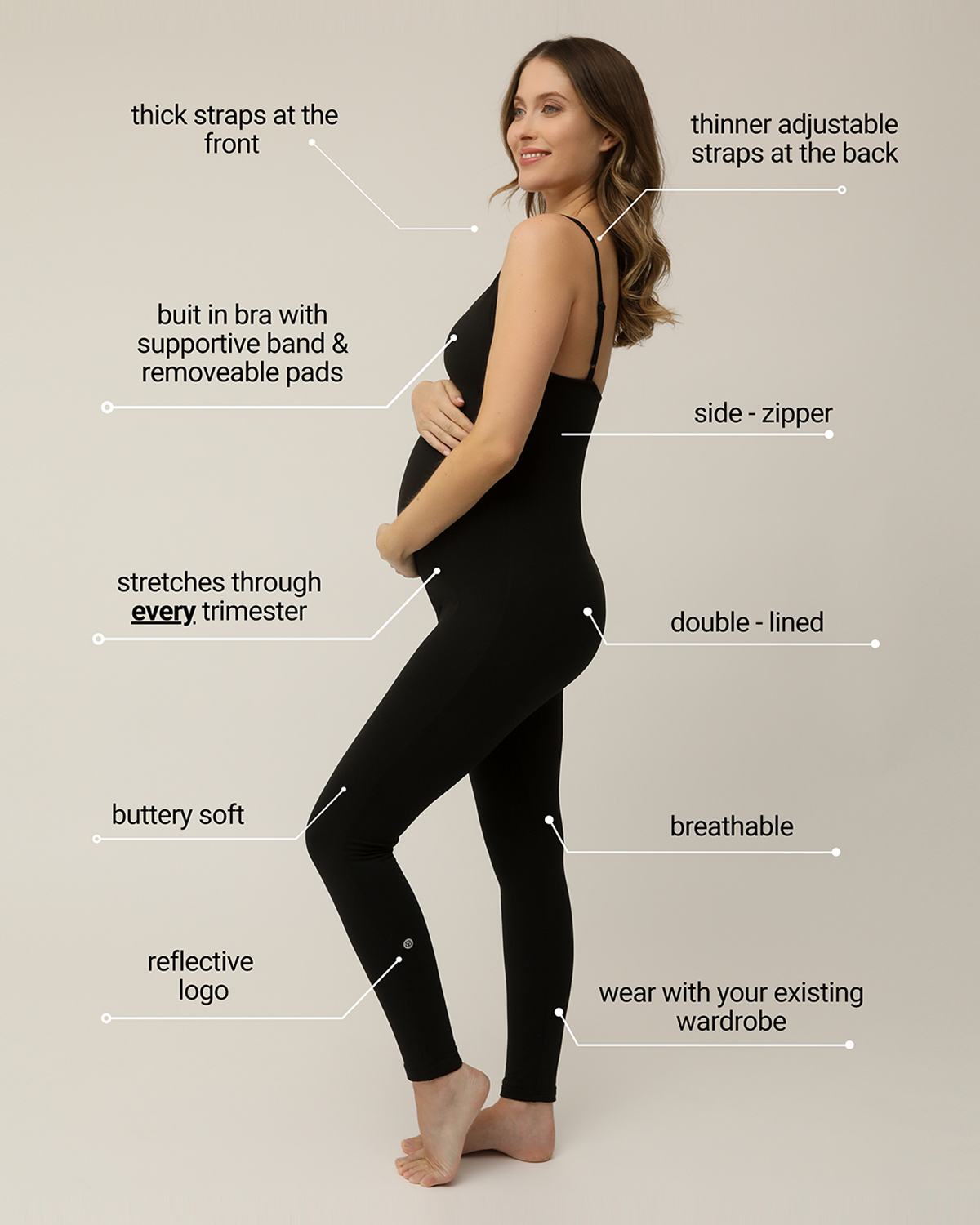 STRETCHSUIT™ Maternity Jumpsuit with Built-In Bra Support - Black