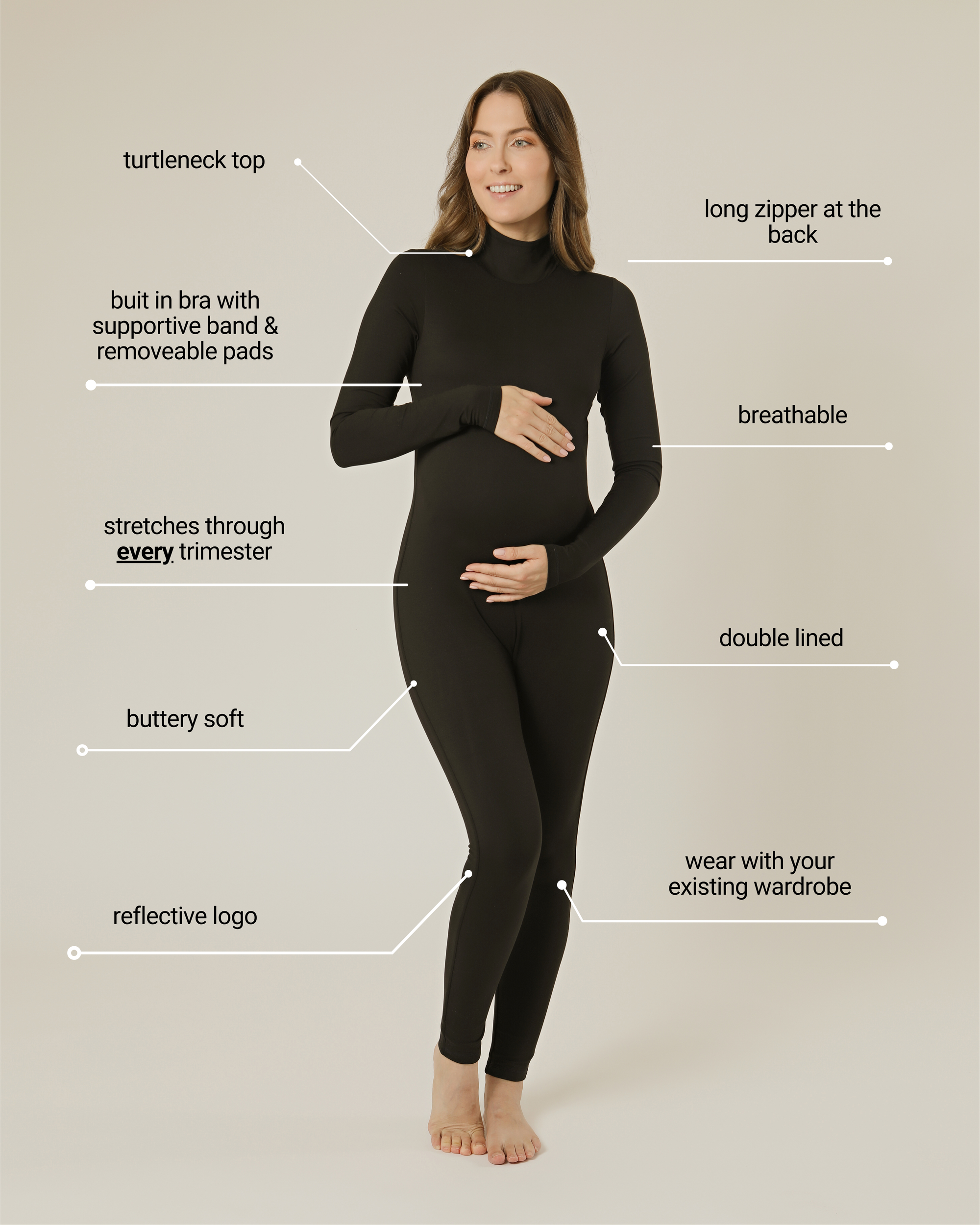 STRETCHSUIT Maternity Jumpsuit with Built-In Bra Support - Black